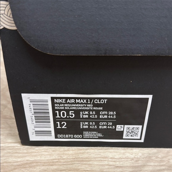 Nike Air Max 1 Clot Kiss Of Death Solar Red Sneakers - 10.5 - Picture 5 of 6